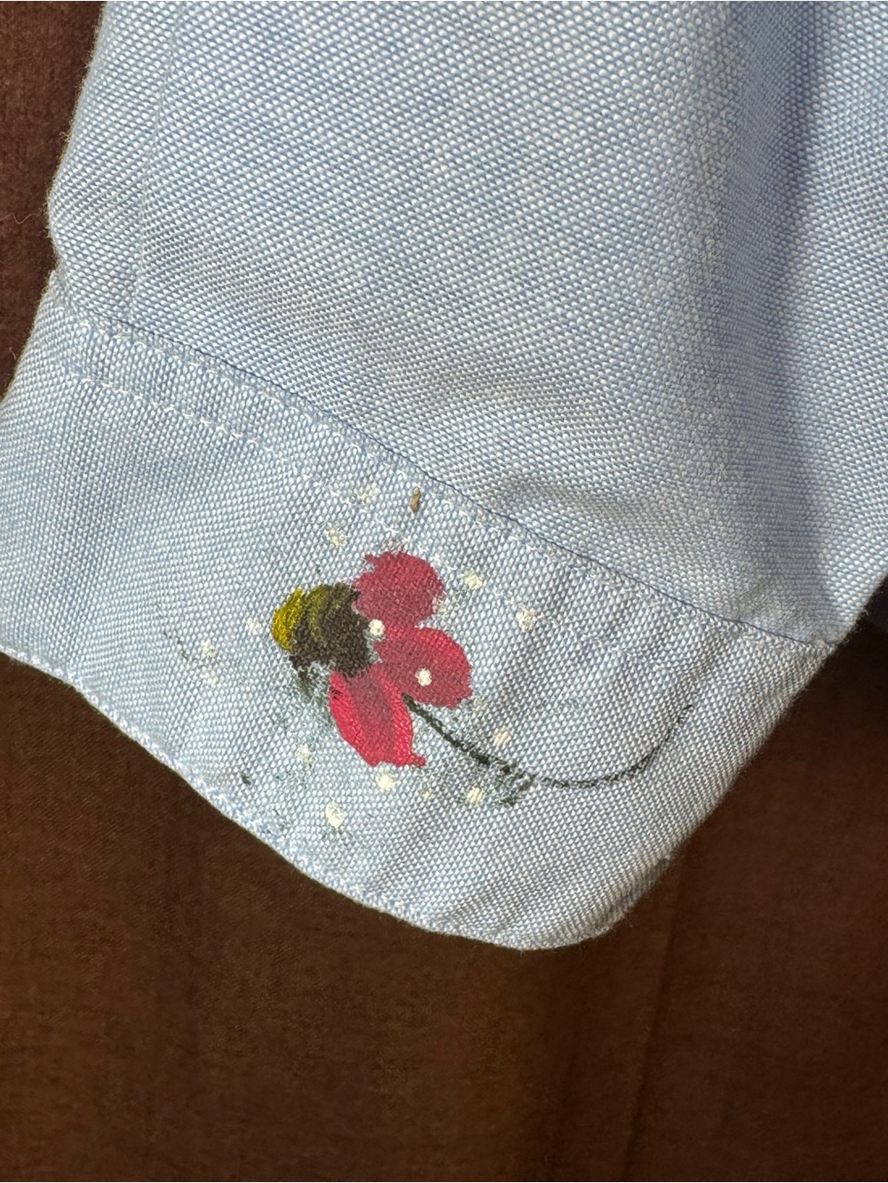 Vintage Hand Painted Floral Button-Up Light Blue Shirt size 12 (Large) - Picture 4 of 8
